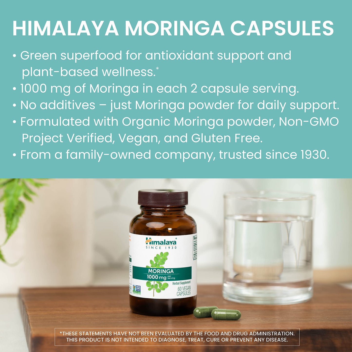 Himalaya Moringa - Herbal Superfood 1000 mg, 60 Capsules | Vegan, Non-GMO, Gluten Free