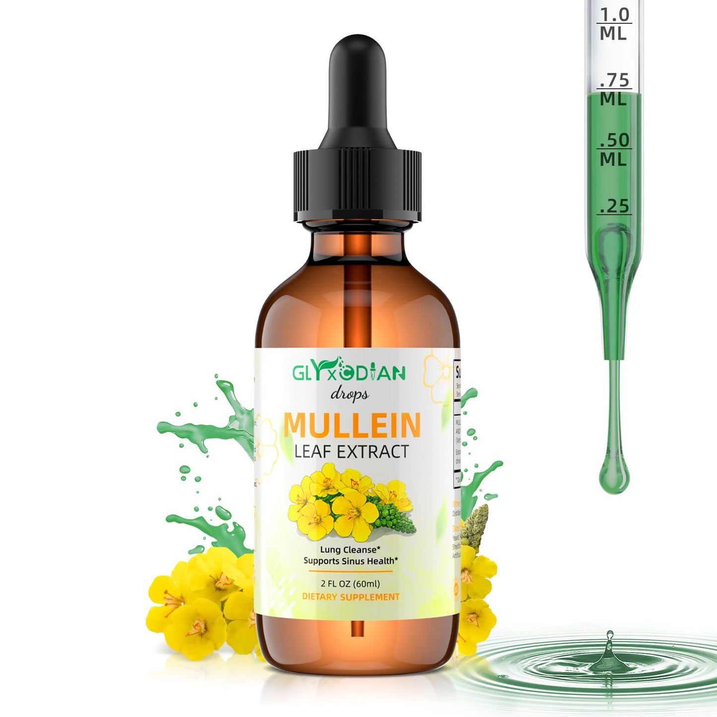 Mullein Leaf Extract Drops for Lungs – High Strength 1200mg Alcohol-Free Liquid Mullein | Lung Cleanse & Immune Support | Vegan & Non-GMO (60-Day Supply)