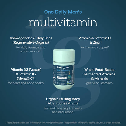 True Grace One Daily Men's Multivitamin - Fermented Minerals, Organic Adaptogens & Mushrooms