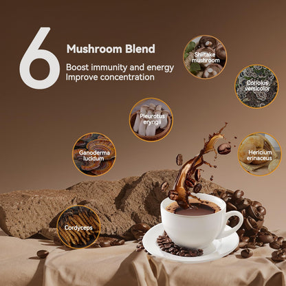 Organic Mushroom Coffee with Cordyceps & Turmeric – Gourmet Arabica Instant Coffee, 30 Servings (180g)