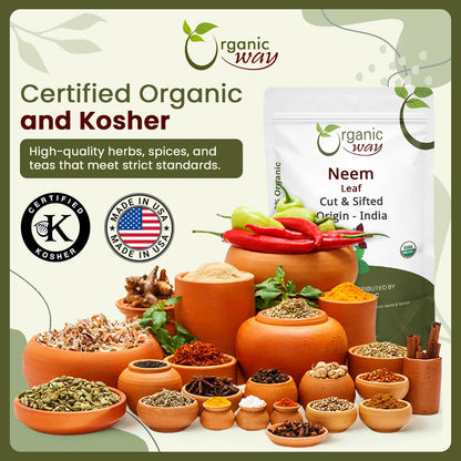 Organic Neem Leaf Cut & Sifted - Herbal Tea | Premium Dried Neem Leaves | USDA Certified | Non-GMO & Gluten Free | Origin India (4 oz)
