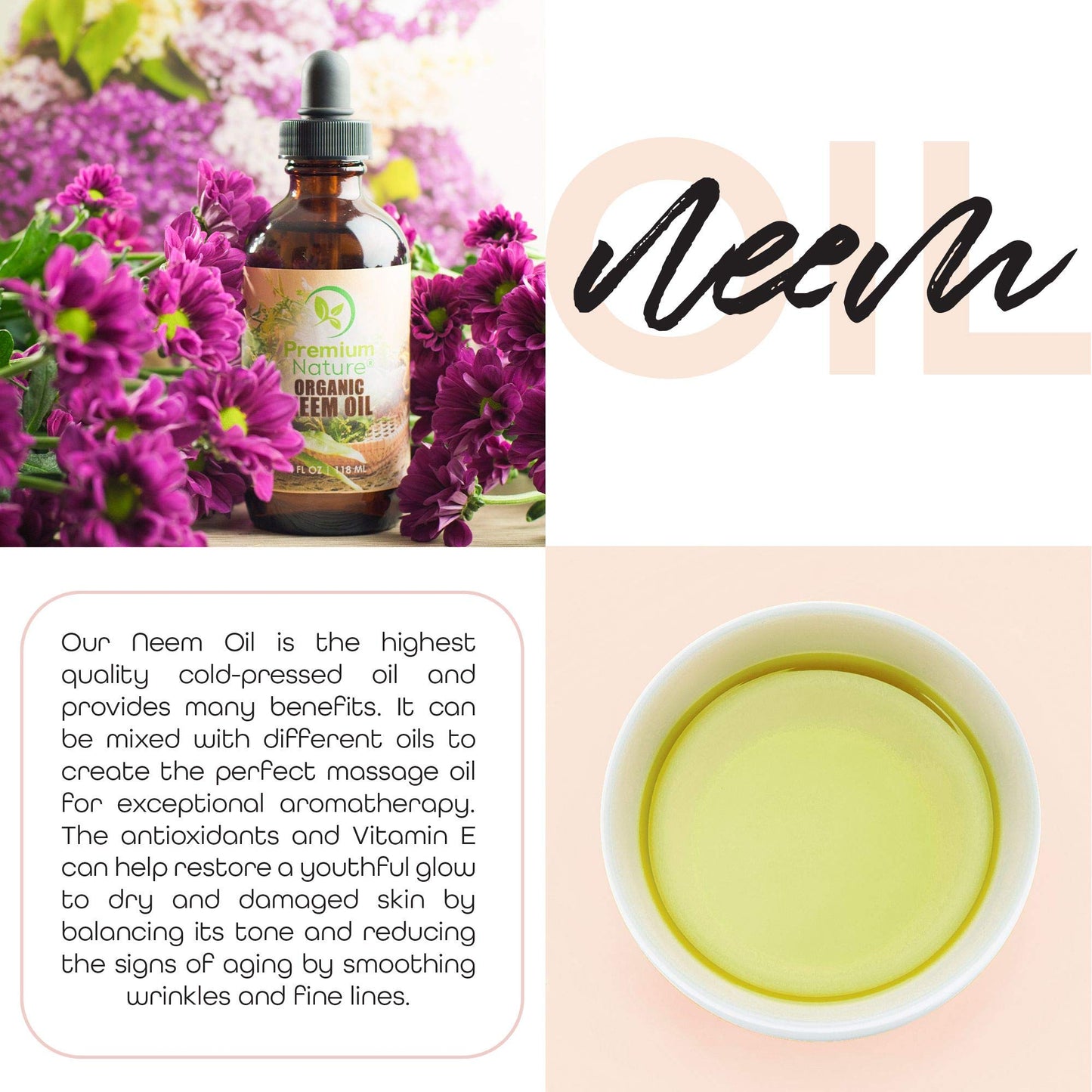Organic Neem Oil 100% Pure Cold-Pressed – Skin, Hair & Plants (4 oz)