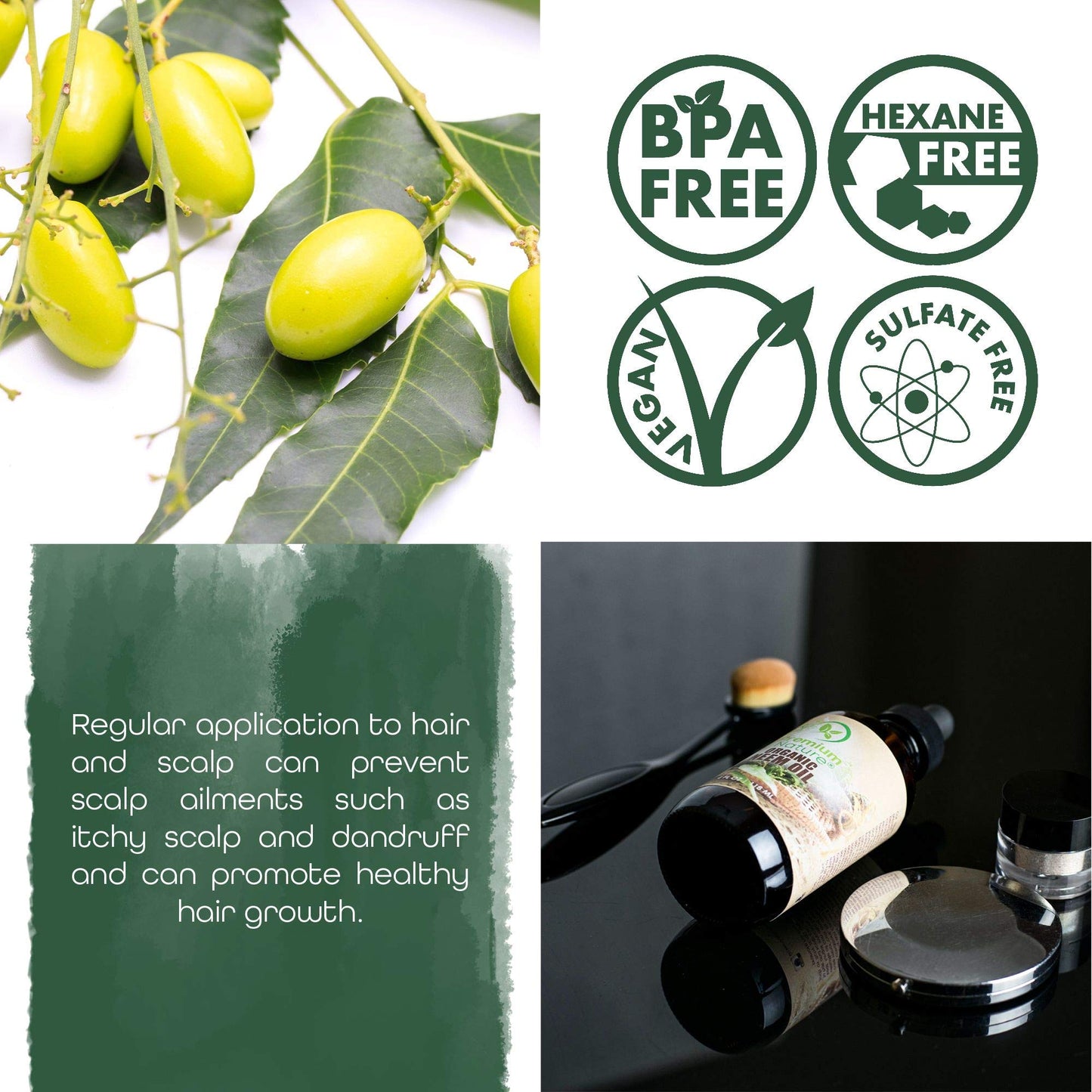 Organic Neem Oil 100% Pure Cold-Pressed – Skin, Hair & Plants (4 oz)