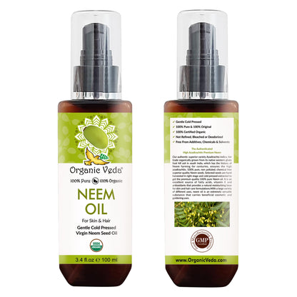 Organic Veda Neem Oil - Pure Cold-Pressed Neem Oil for Skin & Hair