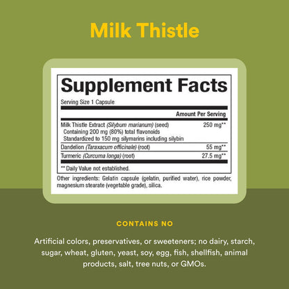 Natural Factors Milk Thistle 250 mg – Liver Support with Dandelion & Turmeric, 60 Capsules