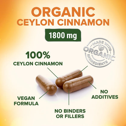 Ceylon Cinnamon Capsules 1800mg - Organic, Non-GMO, Gluten Free | 120 Capsules