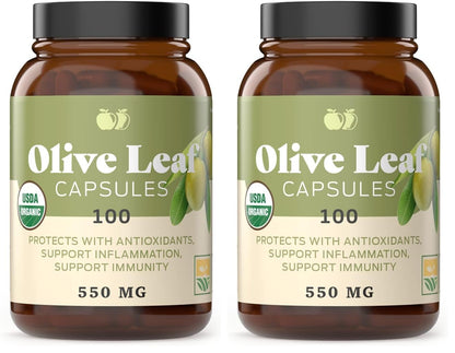 Complete Natural Products Organic Olive Leaf Capsules - 550mg, 100 Count, 1100mg per Serving (Pack of 2)