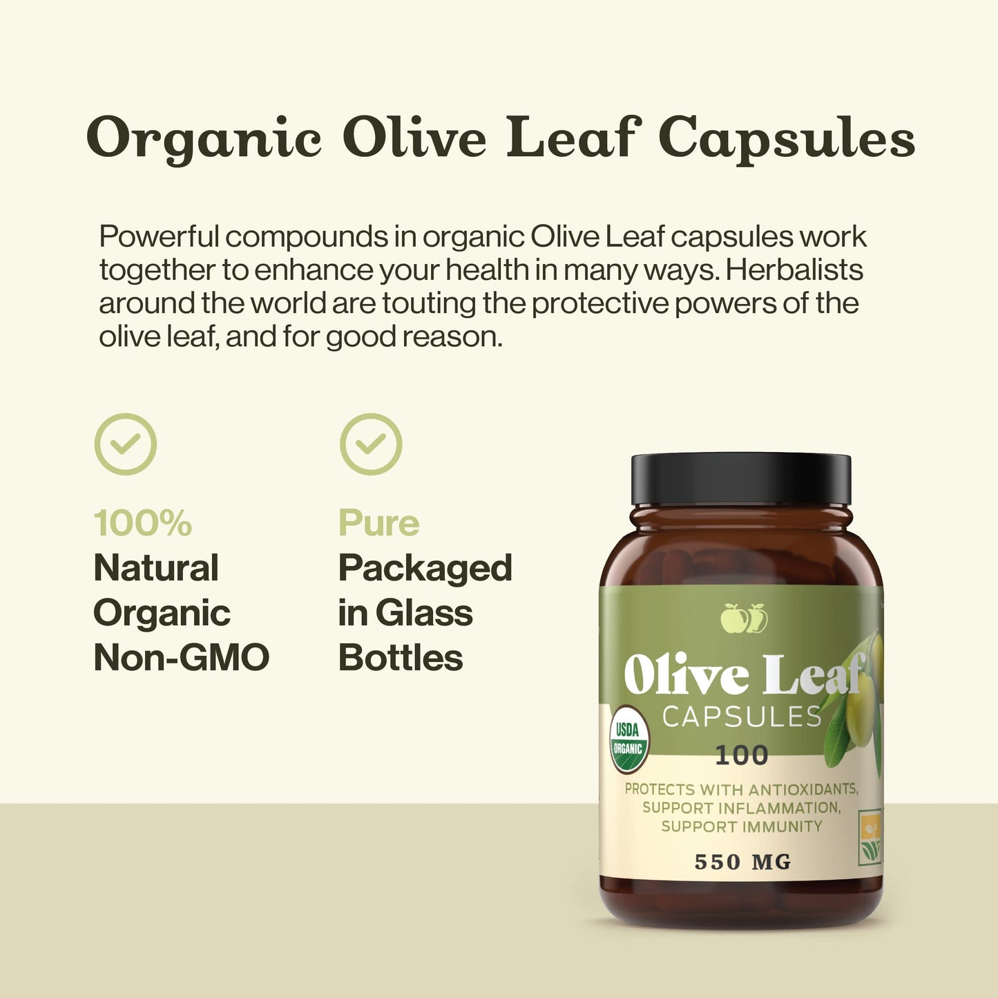 Complete Natural Products Organic Olive Leaf Capsules - 550mg, 100 Count, 1100mg per Serving (Pack of 2)