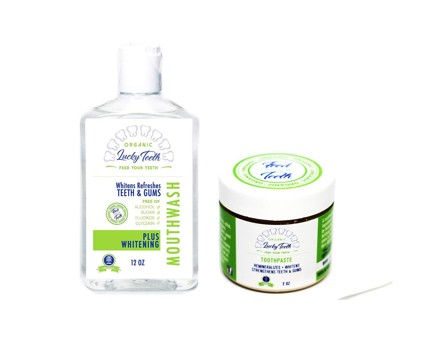 Organic Oral Care Pack - Food Grade Peroxide Whitening Mouthwash + Remineralizing Toothpaste - by Lucky Teeth