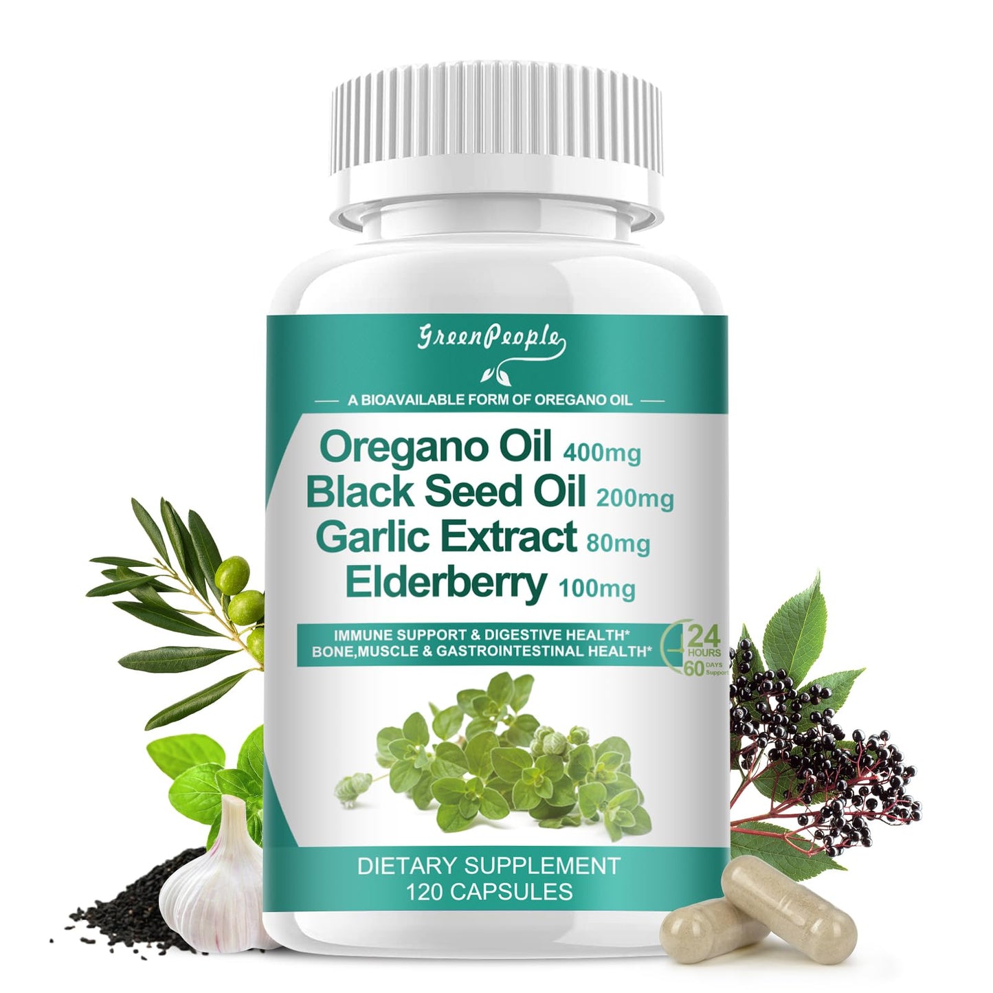 Organic Oregano Oil Capsules – 11-in-1 Immune & Digestive Support, 120 Ct