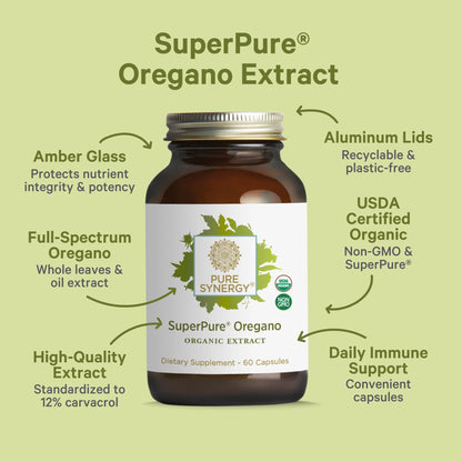 PURE SYNERGY SuperPure Oregano Extract Capsules | Organic Oregano Oil & Leaf