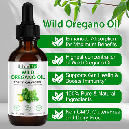 Organic Oregano Oil Liquid Drops | Natural Herbal Supplement for Immune, Digestive Support & Energy | Non-GMO, Gluten Free | 2 FL OZ