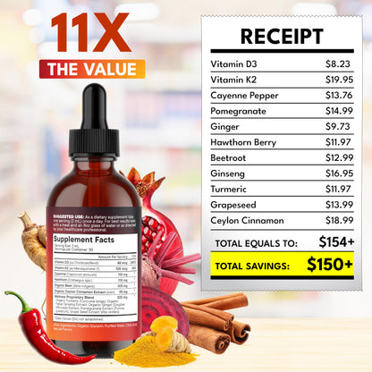 Cayenne Pepper Liquid Drops with Hawthorn Berry, Vitamin D3 K2 – 6oz