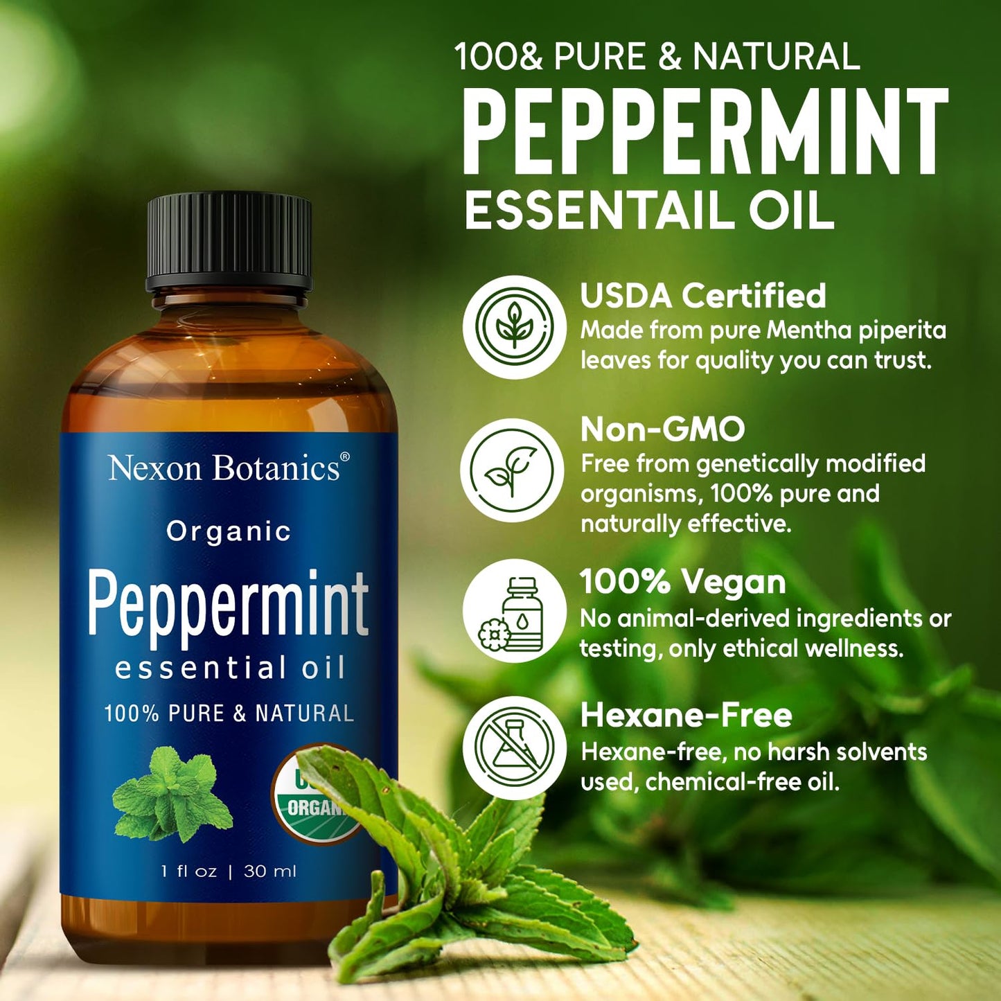 Organic Peppermint Essential Oil 30 ml | Nexon Botanics