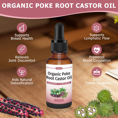 Poke Root & Castor Oil – 1 fl oz | Natural Lymphatic Support Massage Oil for Cysts, Fibroids, Breast Swelling & Joints