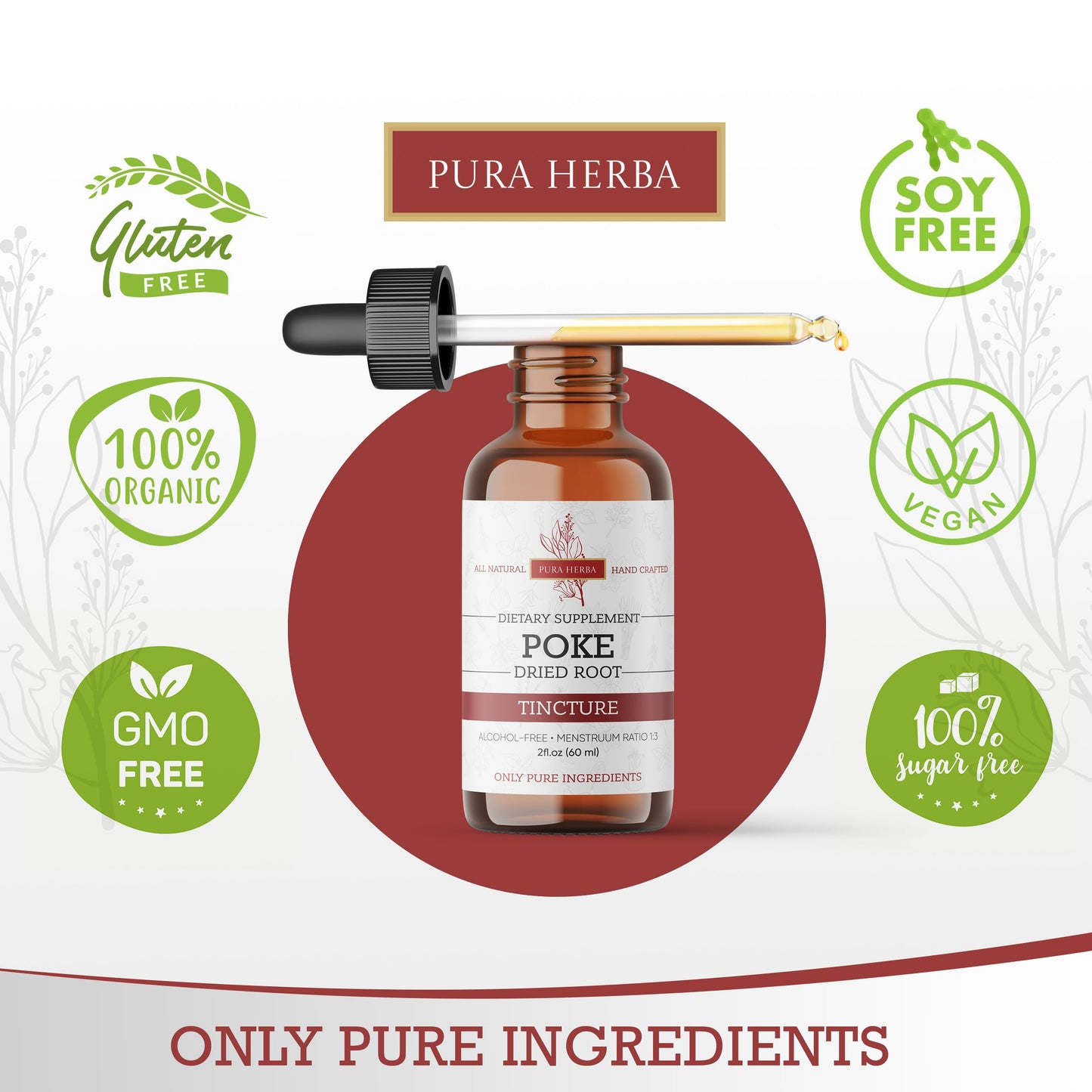 Pura Herba Organic Poke Root Tincture | Immune & Lymphatic Support | 2 oz | Made in USA