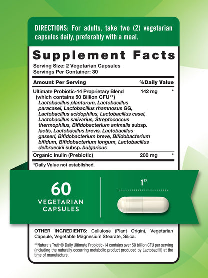Nature's Truth Probiotic for Women and Men | 50 Billion CFU, 14 Strains, 60 Veg Capsules