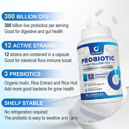 300 Billion CFU Probiotic – 12 Strains + 3 Prebiotics, Vegan