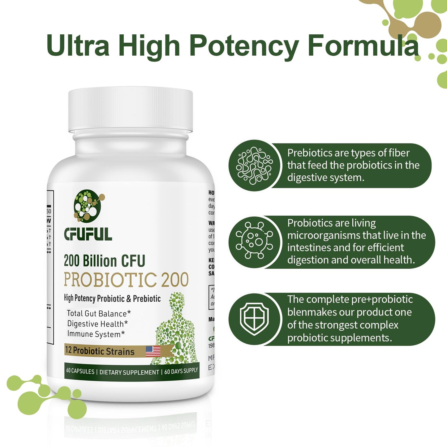 Probiotics for Women & Men – 200B CFU, 12 Strains, 3 Organic Prebiotics, 2-Month Supply