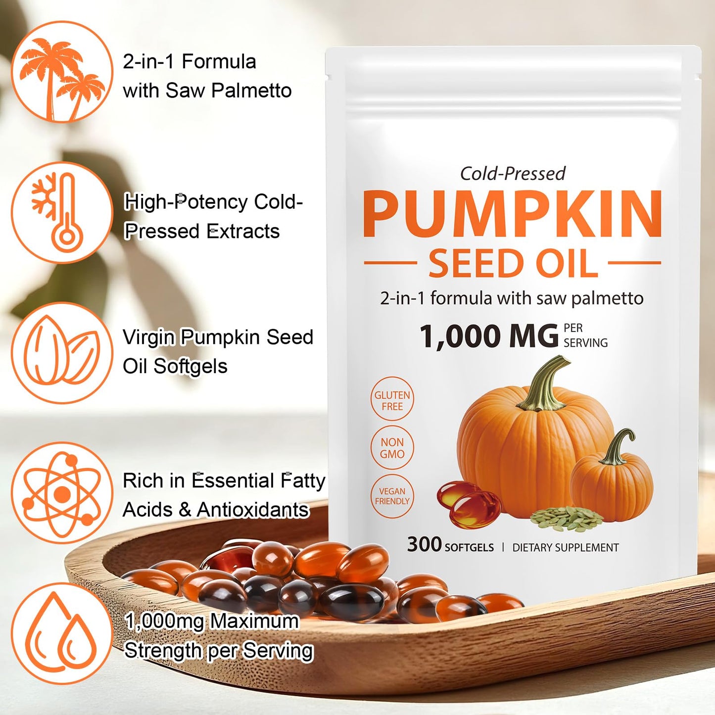 Pumpkin Seed Oil with Saw Palmetto Capsules - 2-in-1 Hair & Heart Support