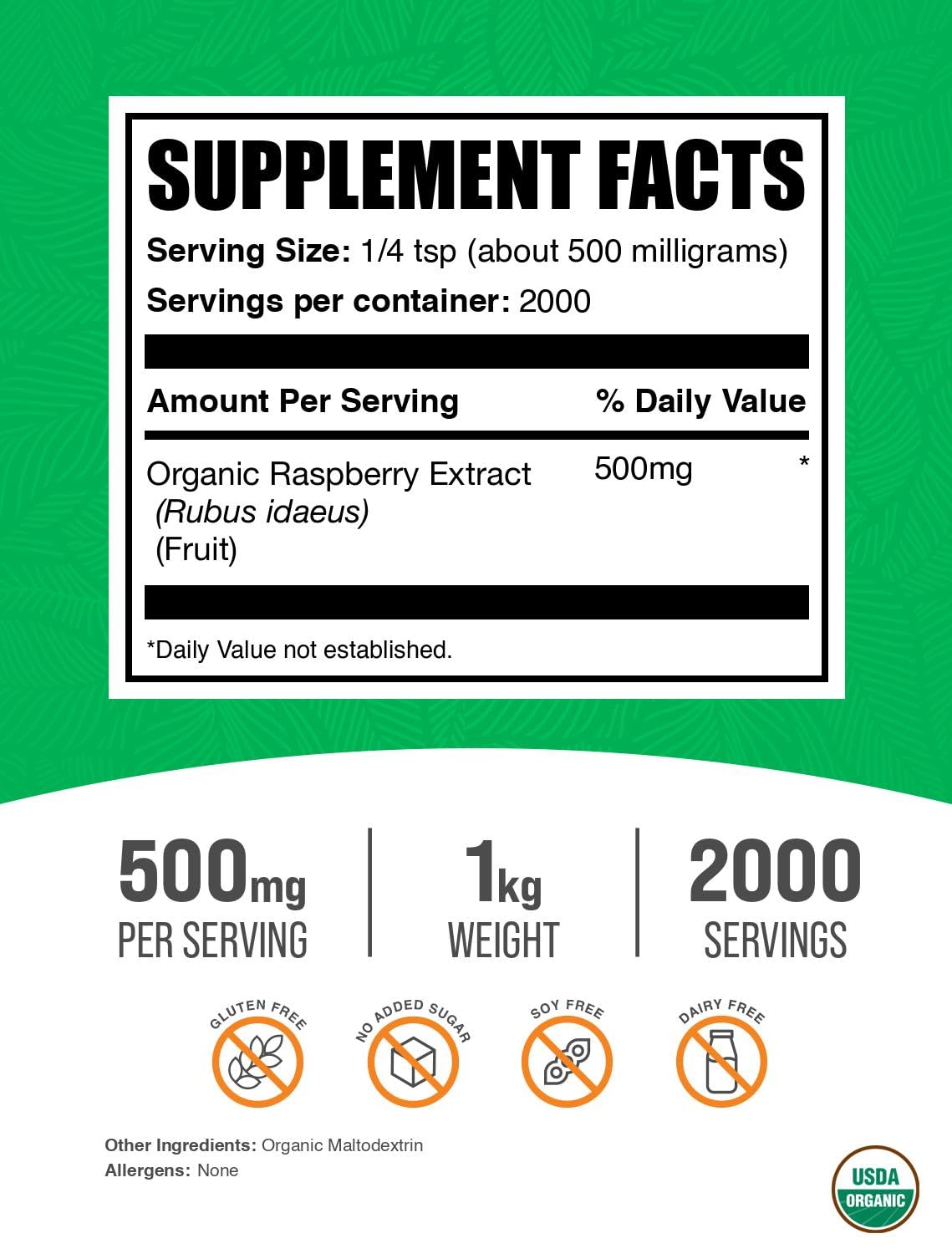 BulkSupplements Organic Raspberry Extract Powder – 1kg, Gluten Free