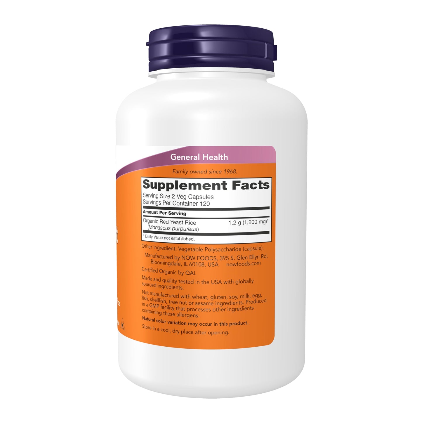 NOW Supplements Red Yeast Rice 600 mg - Organic Red Yeast Rice, 240 Veg Capsules