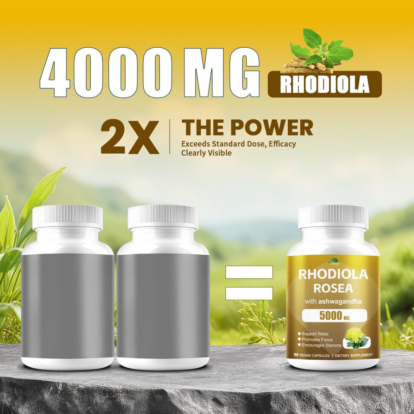 4000MG Rhodiola Rosea with Ashwagandha – Organic Adaptogen for Clarity & Vitality | 120 Capsules