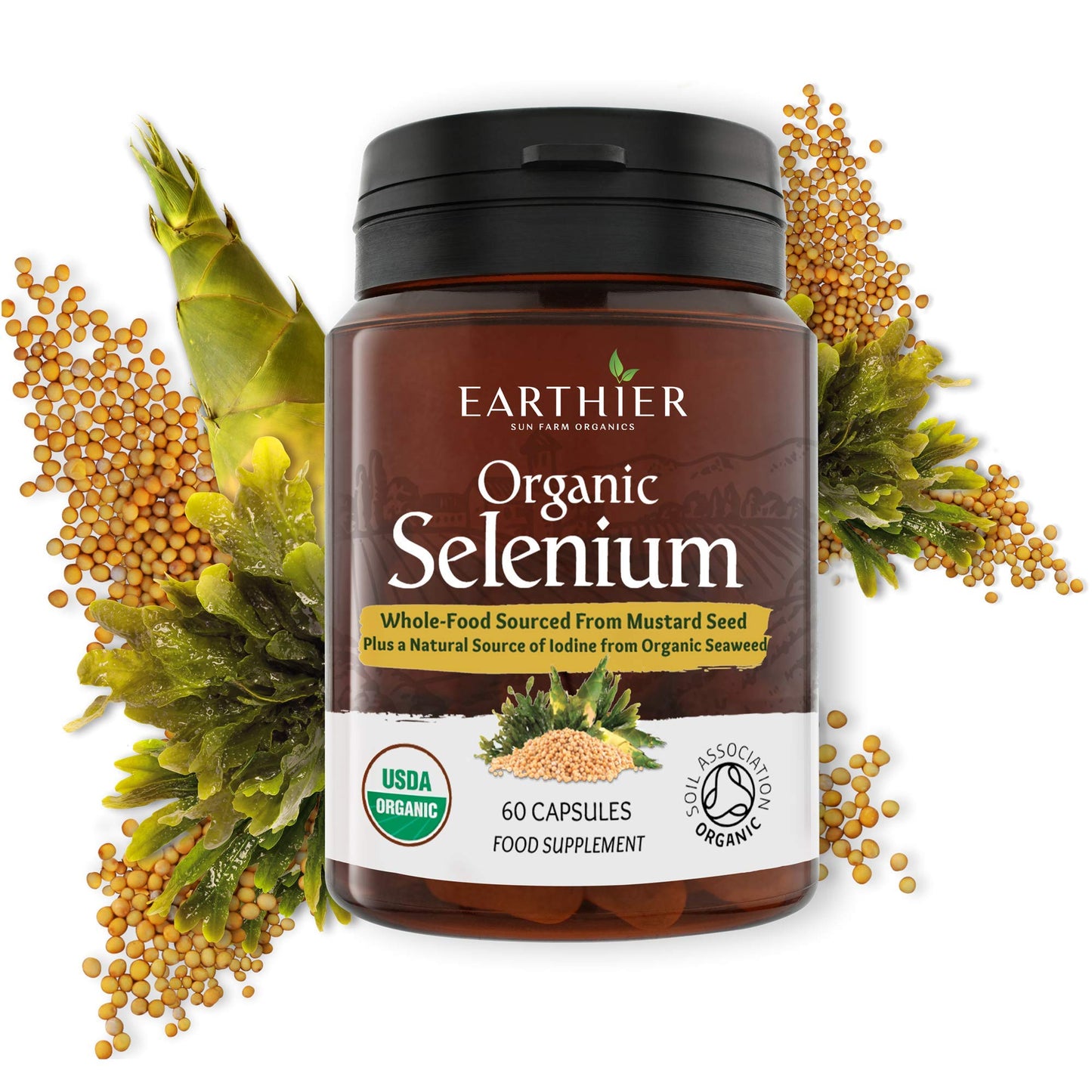 Organic Selenium 200 mcg with Iodine & Silica - Certified Organic Whole Foods | Two Month Supply