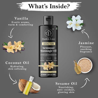 Organic Sensual Delights Vanilla Massage Oil - No Stain & Non-Sticky | Fractionated Coconut Oil, Jasmine