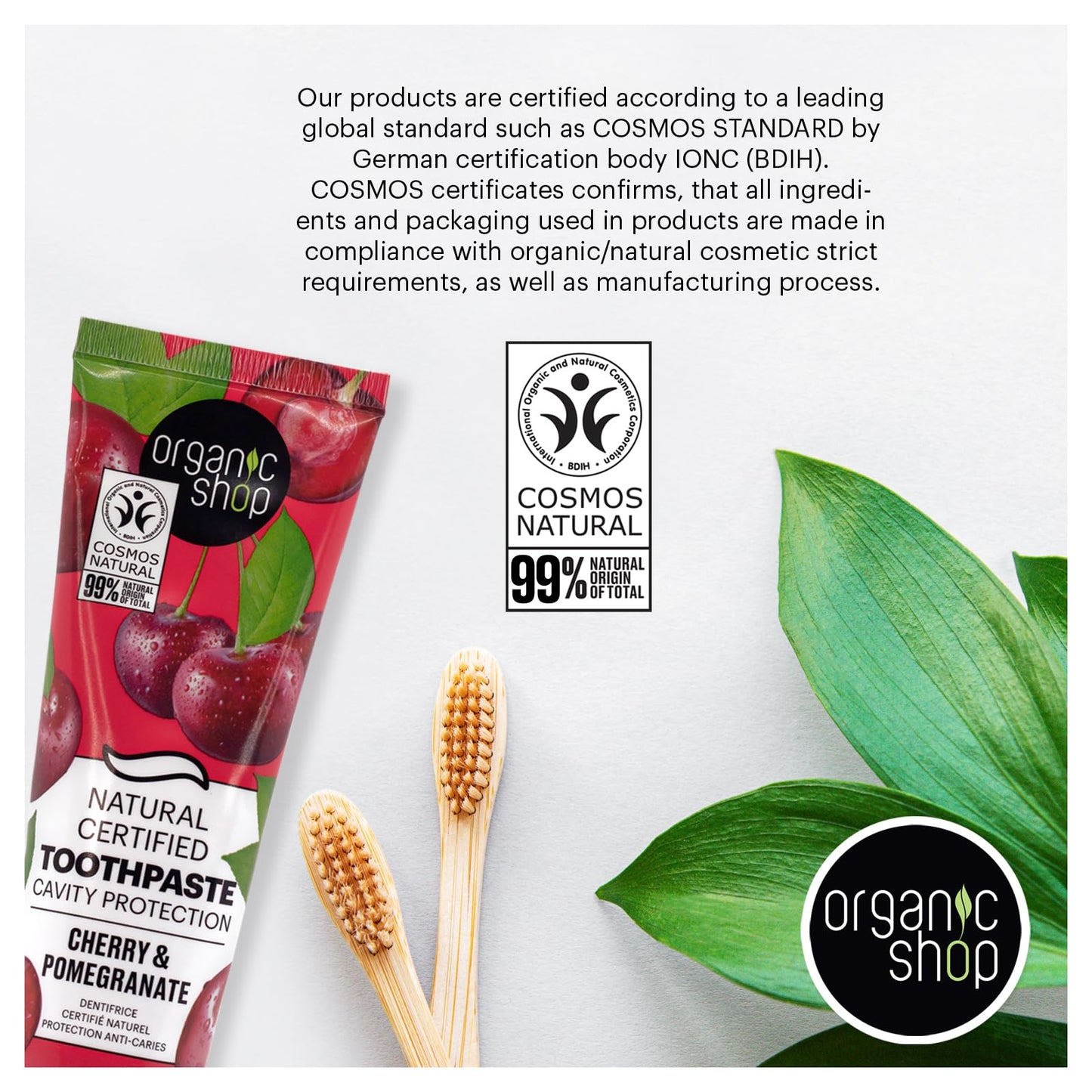 Organic Shop Cherry Toothpaste – Cavity Protection, Natural Ingredients, Fluoride-Free, Vegan & COSMOS Natural Certified – Pack of 2