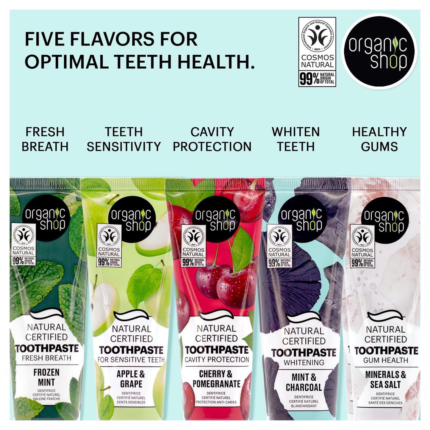 Organic Shop Cherry Toothpaste – Cavity Protection, Natural Ingredients, Fluoride-Free, Vegan & COSMOS Natural Certified – Pack of 2