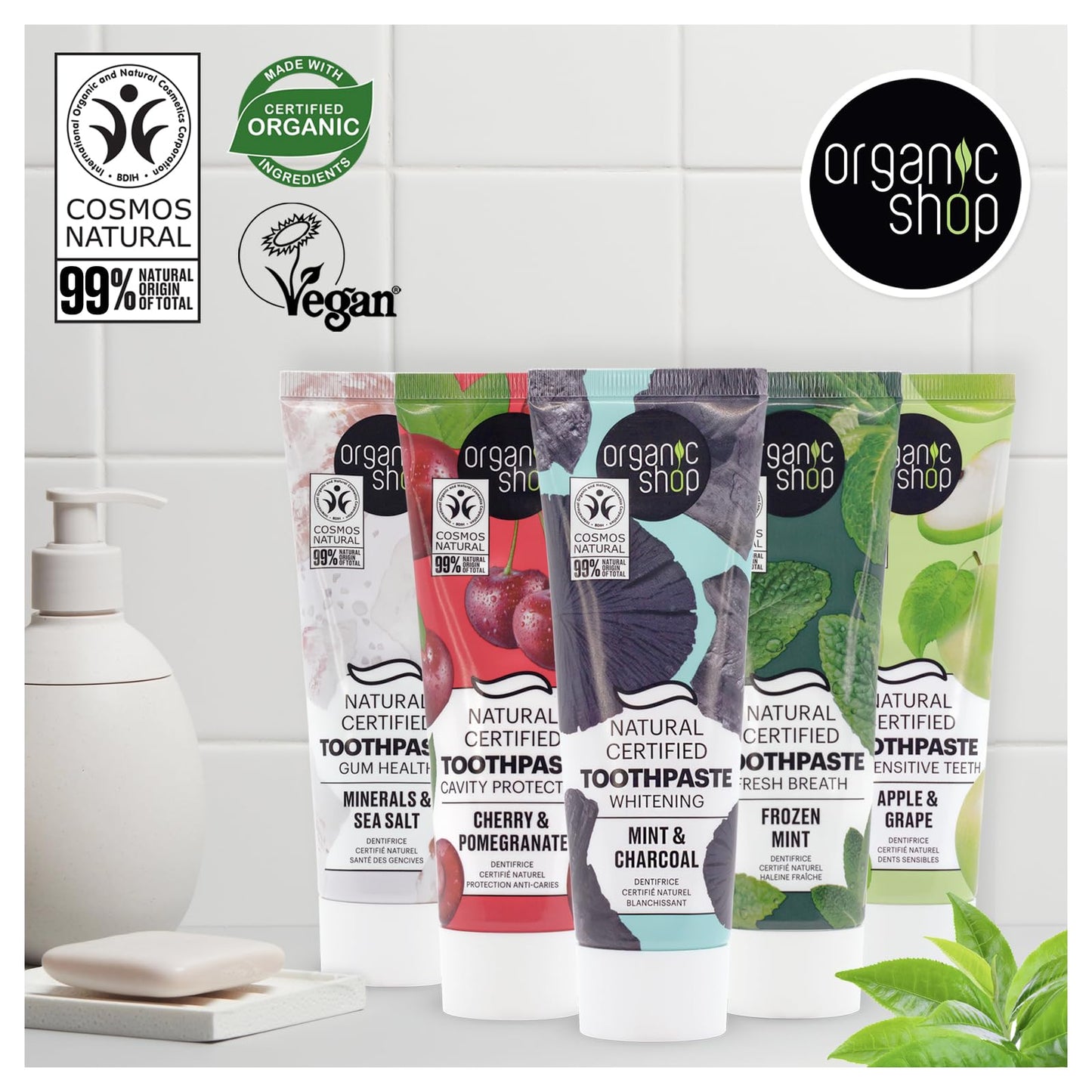 Organic Shop Cherry Toothpaste – Cavity Protection, Natural Ingredients, Fluoride-Free, Vegan & COSMOS Natural Certified – Pack of 2