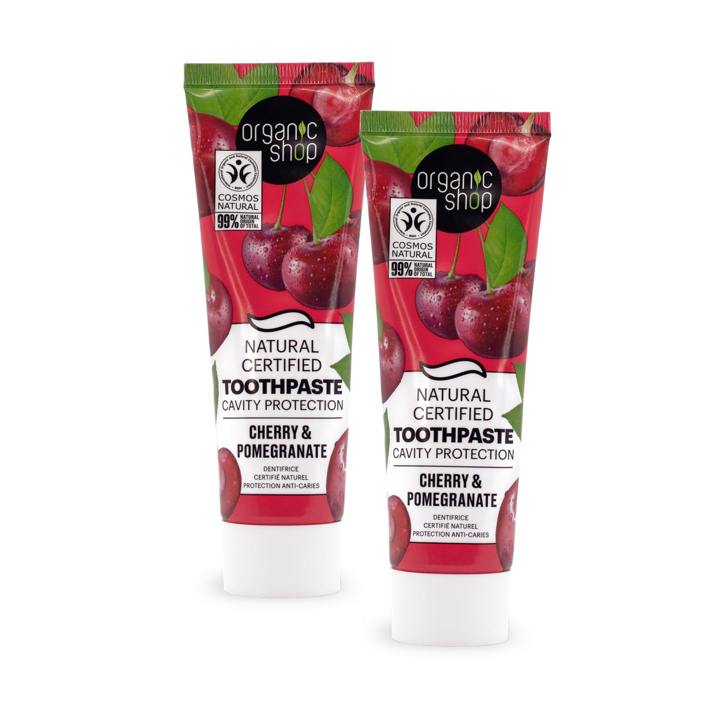 Organic Shop Cherry Toothpaste – Cavity Protection, Natural Ingredients, Fluoride-Free, Vegan & COSMOS Natural Certified – Pack of 2