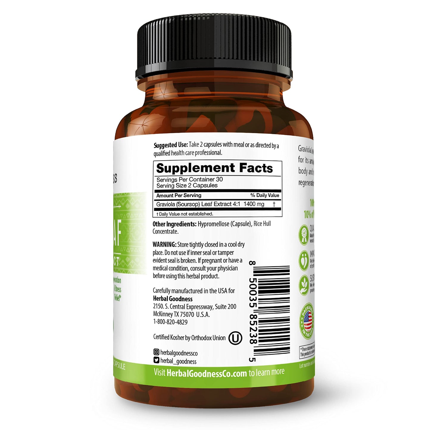 Herbal Goodness Graviola Soursop Capsules 700mg | Organic Non-GMO Guanabana (Guanabana) 60 Count