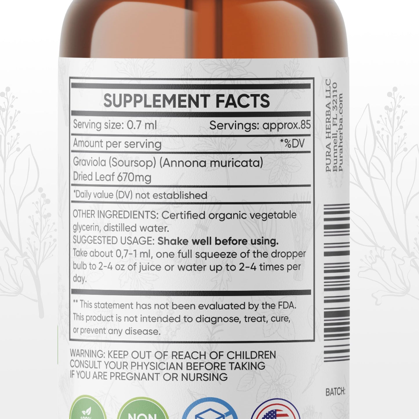 Organic Soursop Extract – Graviola Drops (Soursop Tincture) 2 fl oz