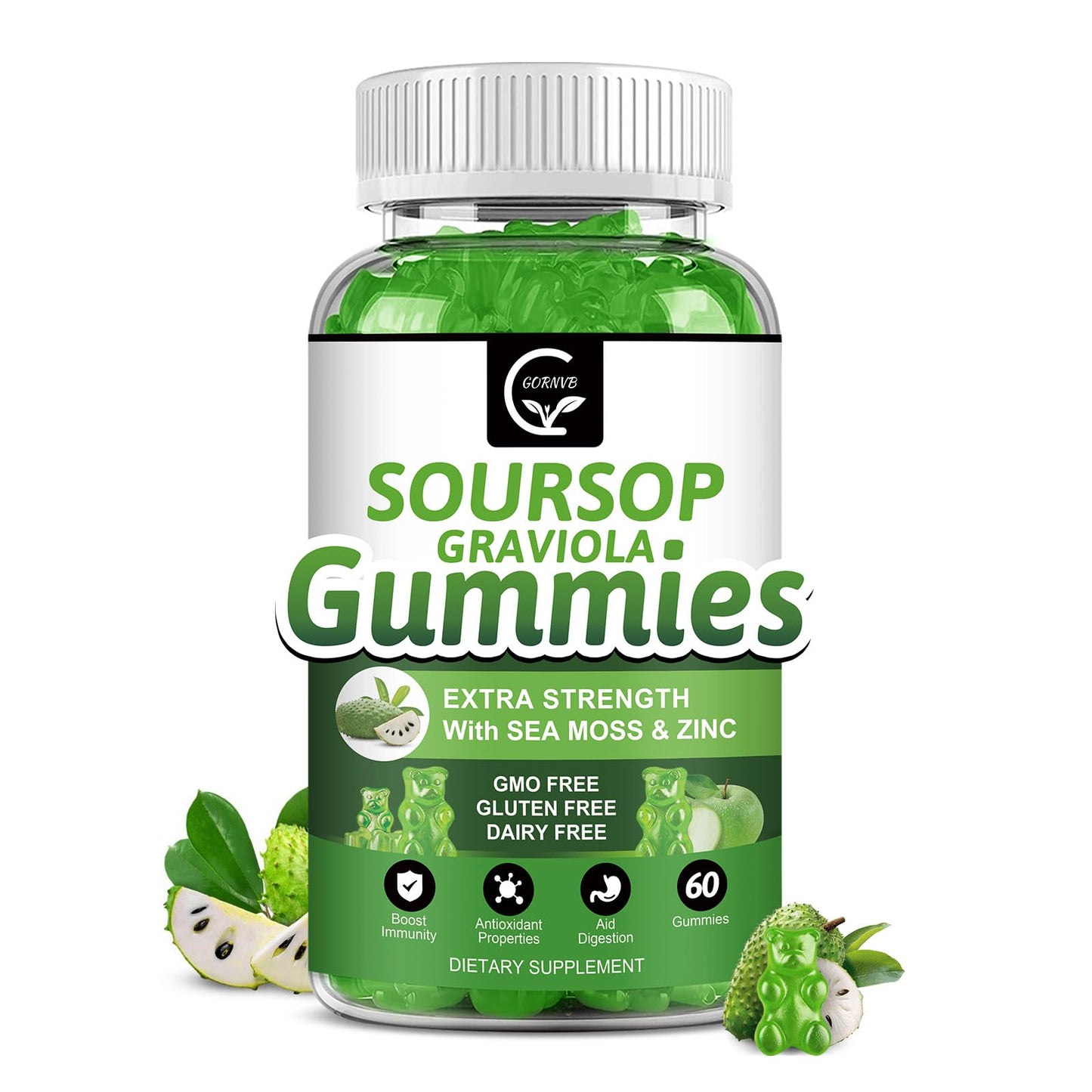 Organic Soursop Graviola Gummies – 2200mg, Zinc & Vitamin C (60)