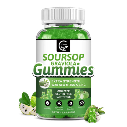 Organic Soursop Graviola Gummies – 2200mg, Zinc & Vitamin C (60)