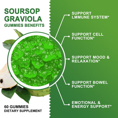 Organic Soursop Graviola Gummies – 2200mg, Zinc & Vitamin C (60)