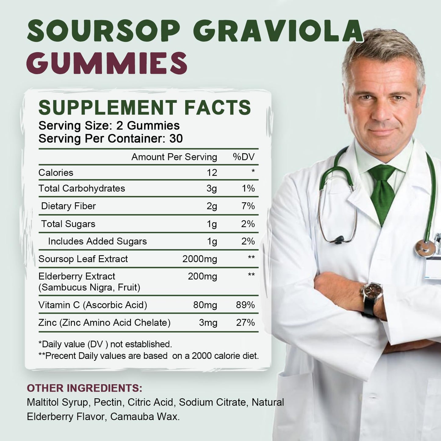 Organic Soursop Graviola Gummies with Elderberry | Multivitamin, Immune Support & Skin Health | Vegan 60 Day Supply