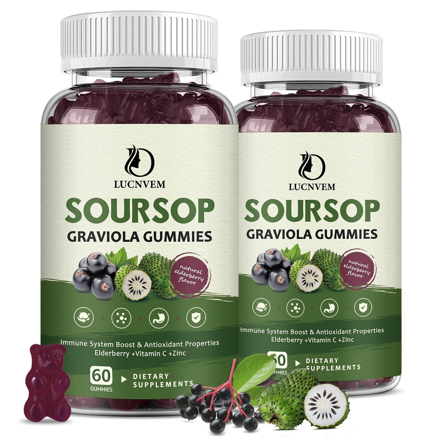 Organic Soursop Graviola Gummies with Elderberry | Multivitamin, Immune Support & Skin Health | Vegan 60 Day Supply