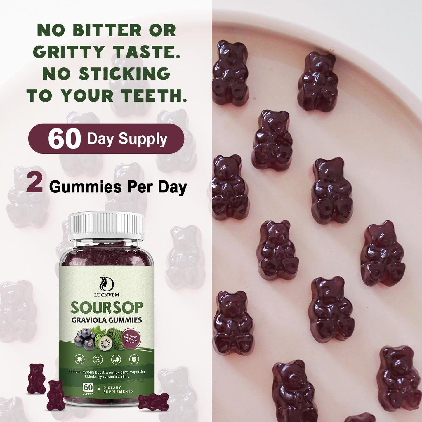 Organic Soursop Graviola Gummies with Elderberry | Multivitamin, Immune Support & Skin Health | Vegan 60 Day Supply