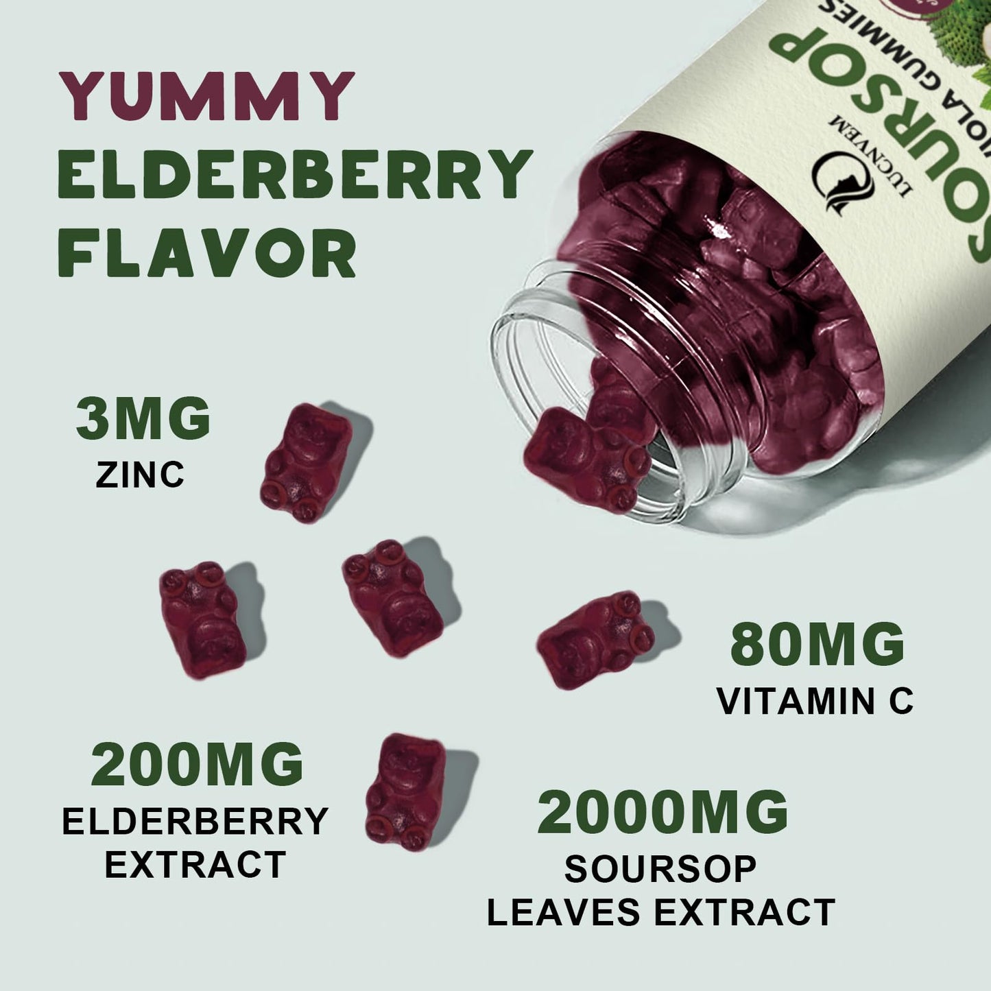 Organic Soursop Graviola Gummies with Elderberry | Multivitamin, Immune Support & Skin Health | Vegan 60 Day Supply