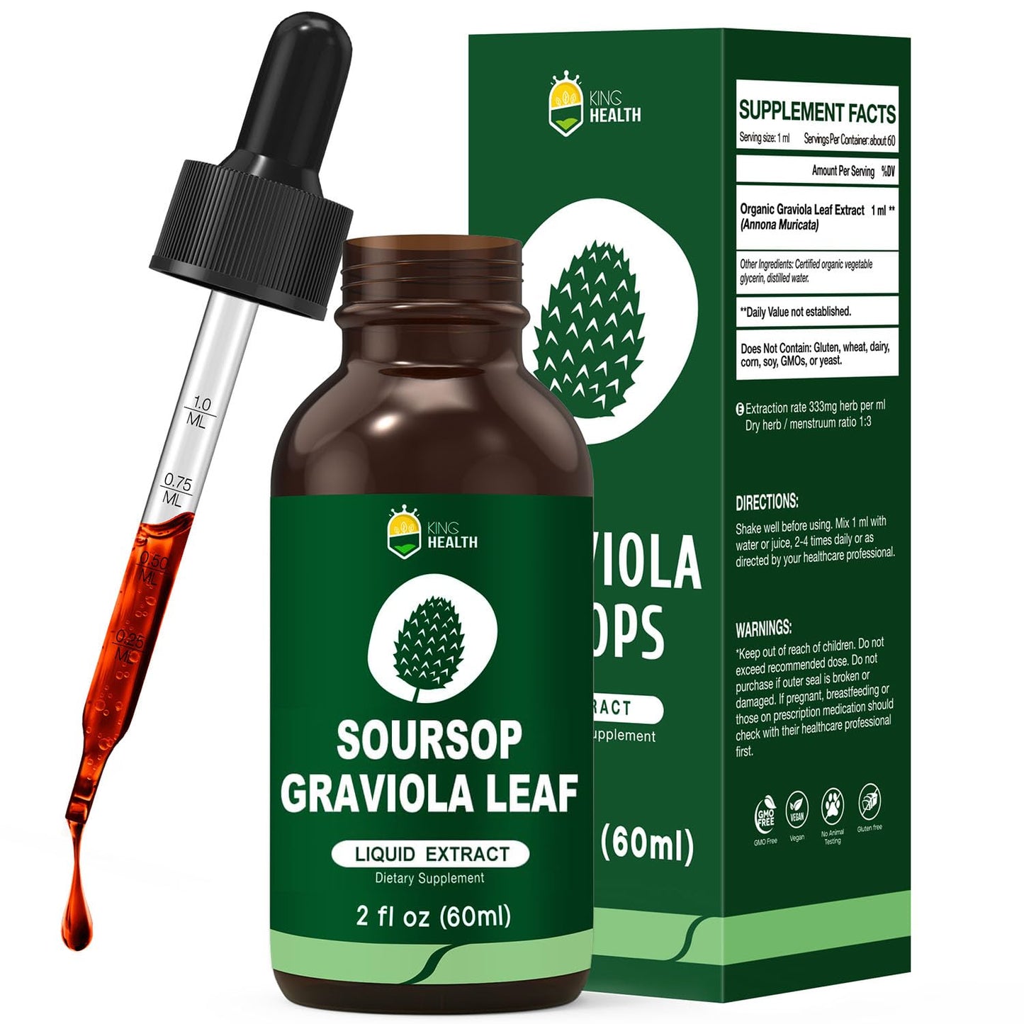 Organic Soursop Graviola Leaf Extract Liquid Drops | Soursop Bitters Liquid | High Absorption, Enhanced Bioavailability | Vegan, Non-GMO, Gluten Free | Immune Support | 2 Fl Oz