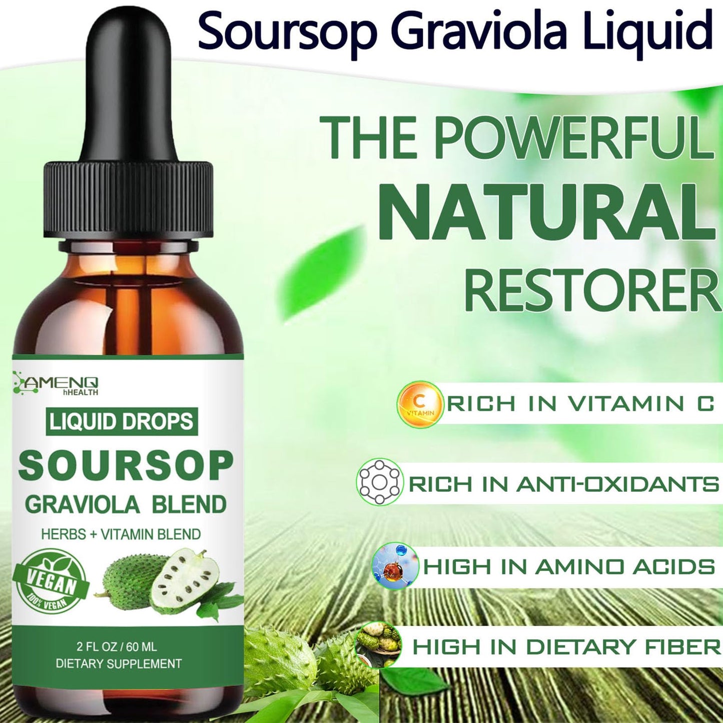 Soursop Graviola Liquid Drops – Organic 16-in-1 Immune Support (2 fl oz) with Sea Moss, Elderberry, Vitamin C & Zinc