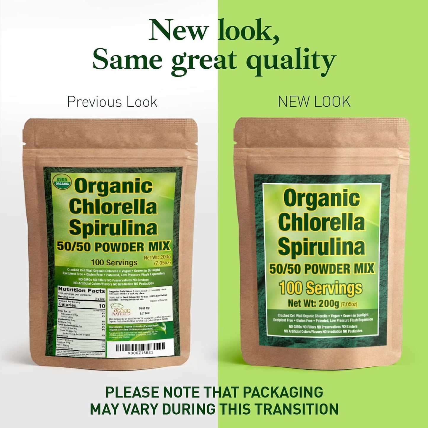 Good Natured Organic Spirulina & Chlorella 50/50 Powder – 3 Month Supply | Vegan & Non-GMO