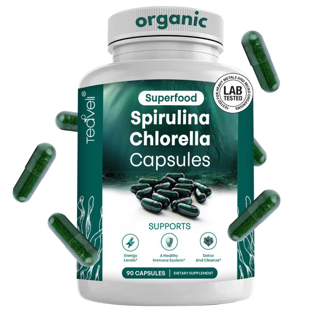 Organic Spirulina & Chlorella Capsules – Detox, Energy & Immune Support | 90 Ct