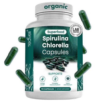 Organic Spirulina & Chlorella Capsules – Detox, Energy & Immune Support | 90 Ct