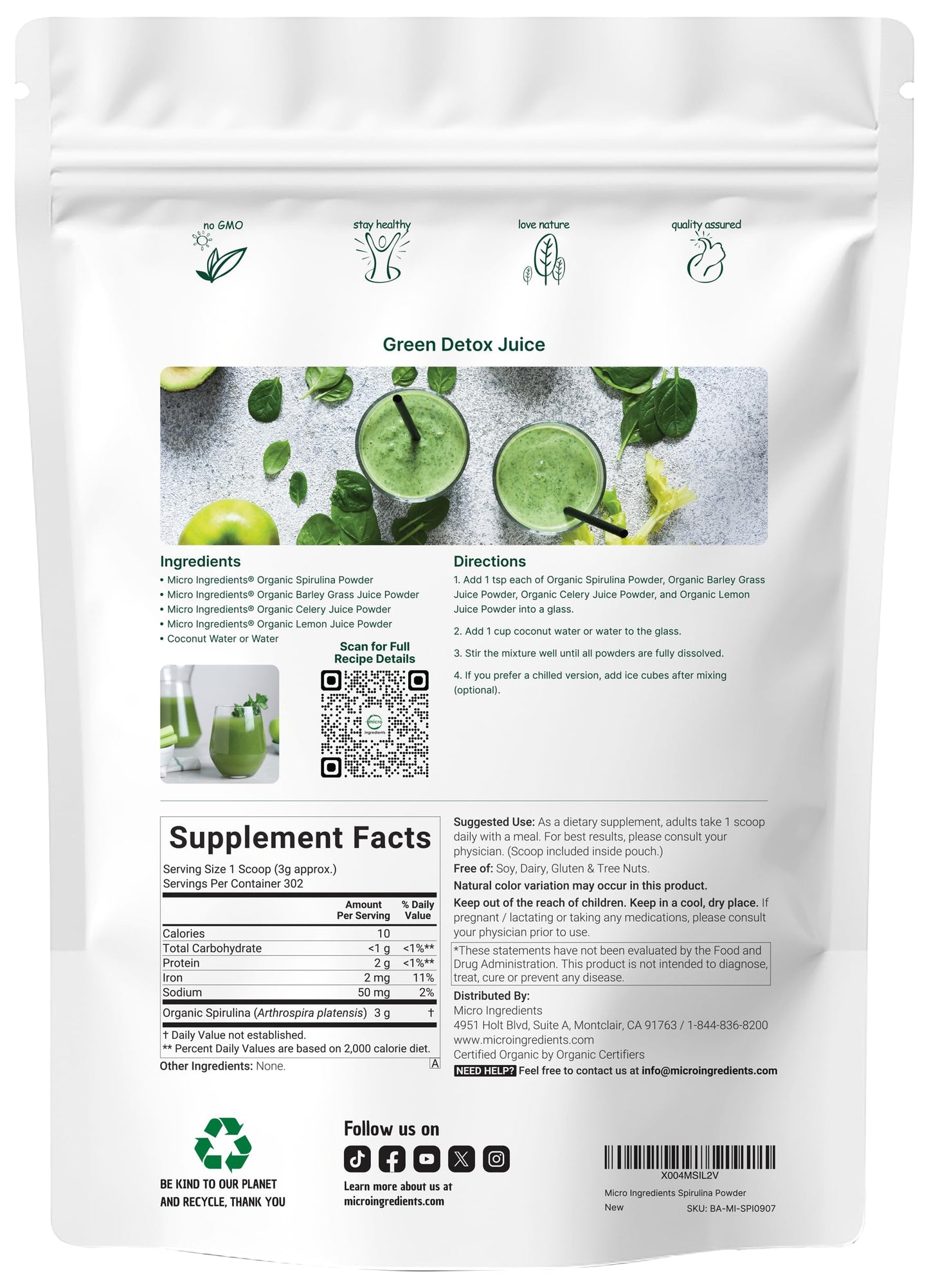 Organic Spirulina Powder 2lbs | Raw Blue-Green Algae | Vegan Protein & Antioxidants | Non-GMO & Filler-Free