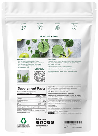 Organic Spirulina Powder 2lbs | Raw Blue-Green Algae | Vegan Protein & Antioxidants | Non-GMO & Filler-Free