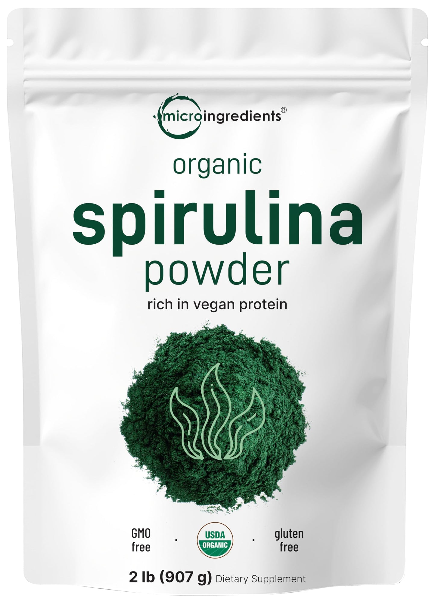 Organic Spirulina Powder 2lbs | Raw Blue-Green Algae | Vegan Protein & Antioxidants | Non-GMO & Filler-Free